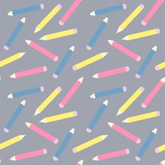 Vector flat line seamless pattern, many colorful pencils, school or elementary concept