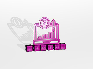 Naklejka premium LAPTOP 3D icon on cubic text - 3D illustration for computer and business
