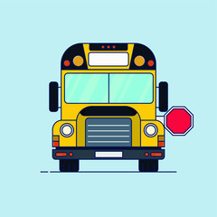 back to school bus simple flat style color with stop sign in blank space - 371456613