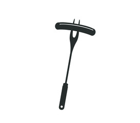 Sausage on a fork icon. BBQ fork with sausage icon. Sausage icon. 