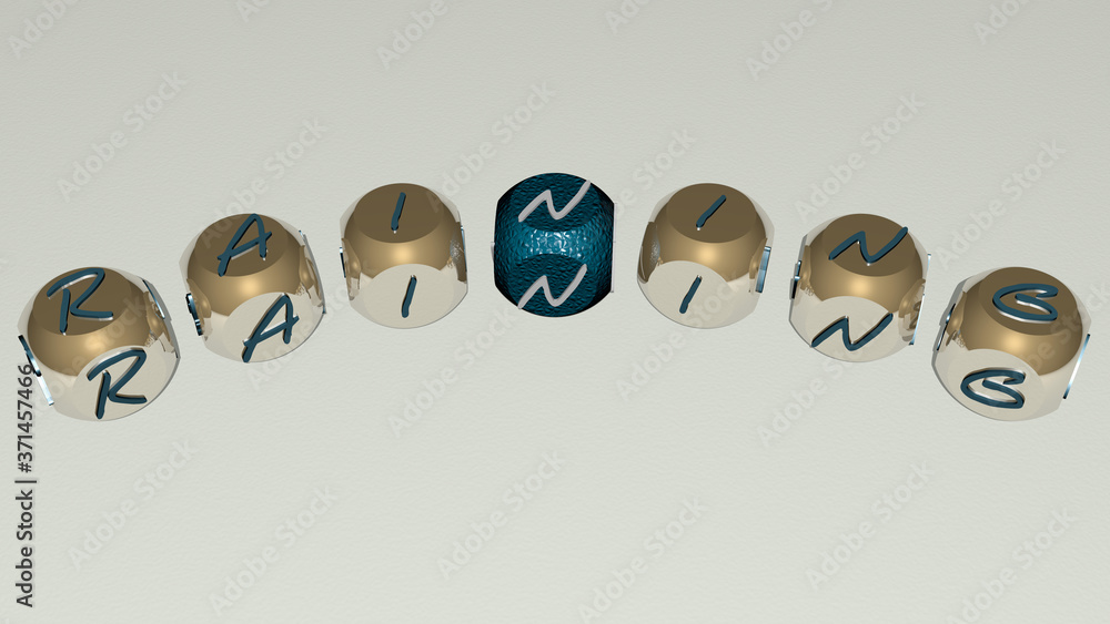 Poster raining text of dice letters with curvature - 3d illustration for background and cloud
