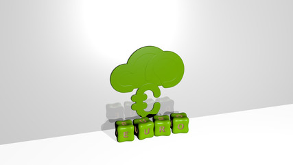 3D illustration of euro graphics and text made by metallic dice letters for the related meanings of the concept and presentations for business and background