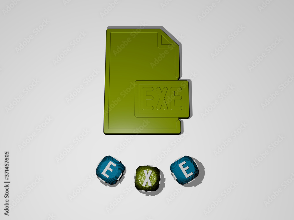 Poster exe text around the 3d icon - 3d illustration for file and devon