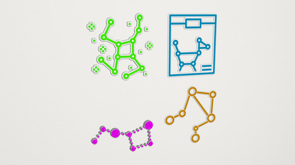 constellation colorful set of icons - 3D illustration for background and astronomy