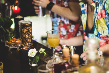 Bartender makes a cocktail, funny party