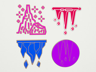 ICICLE 4 icons set - 3D illustration for ice and background