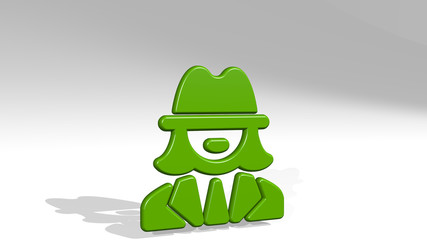 police woman spy 3D icon casting shadow - 3D illustration for editorial and car