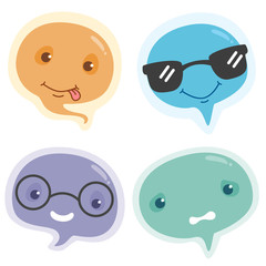 Cute emoji characters speech bubbles.Vector illustration of cute speech bubble character emoticons.