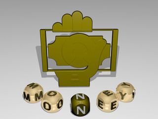 money round text of cubic letters around 3D icon - 3D illustration for business and concept
