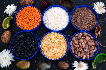 Dried Foods in a Dark Background
