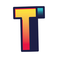 3d t gradient letter design, lettering typography retro and comic theme Vector illustration