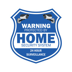 warning sign the area protected by video surveillance with security CCTV camera for home security. vector illustration