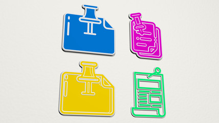 PINNED colorful set of icons - 3D illustration for map and background