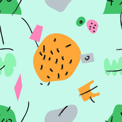 Fototapeta premium Seamless pattern. Hand drawn various shapes and doodle objects. Abstract contemporary modern trendy vector illustration. 