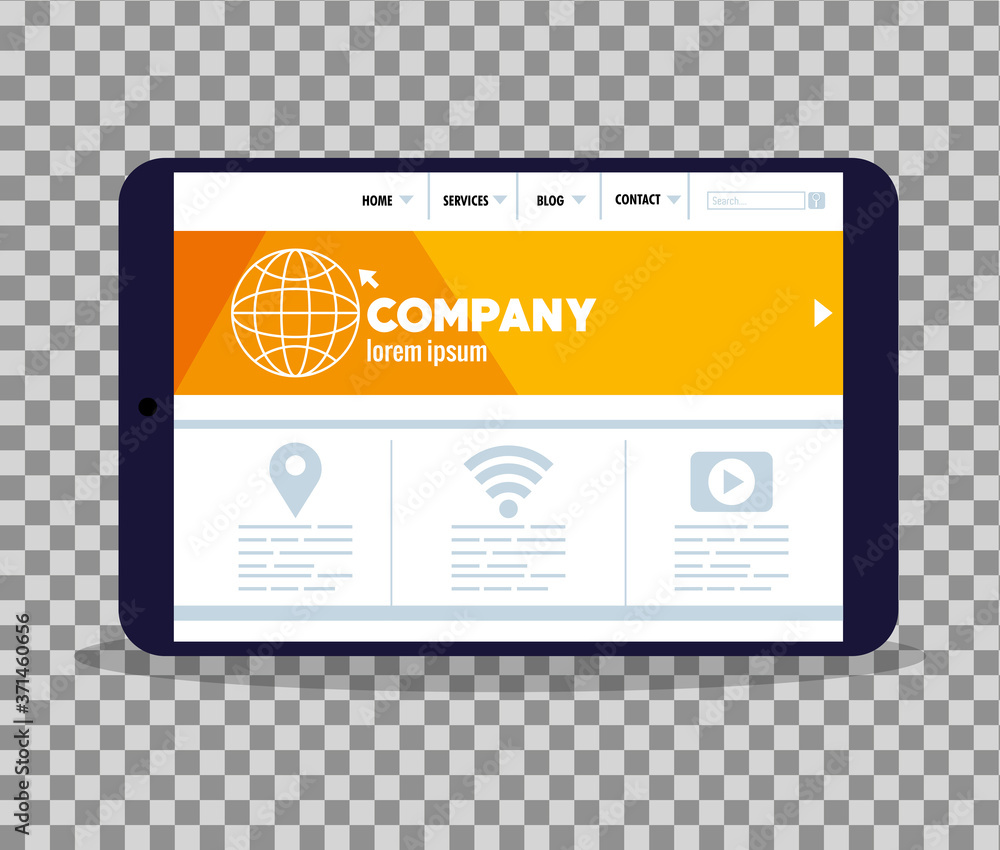 Poster mockup responsive web, concept website development on tablet device vector illustration design