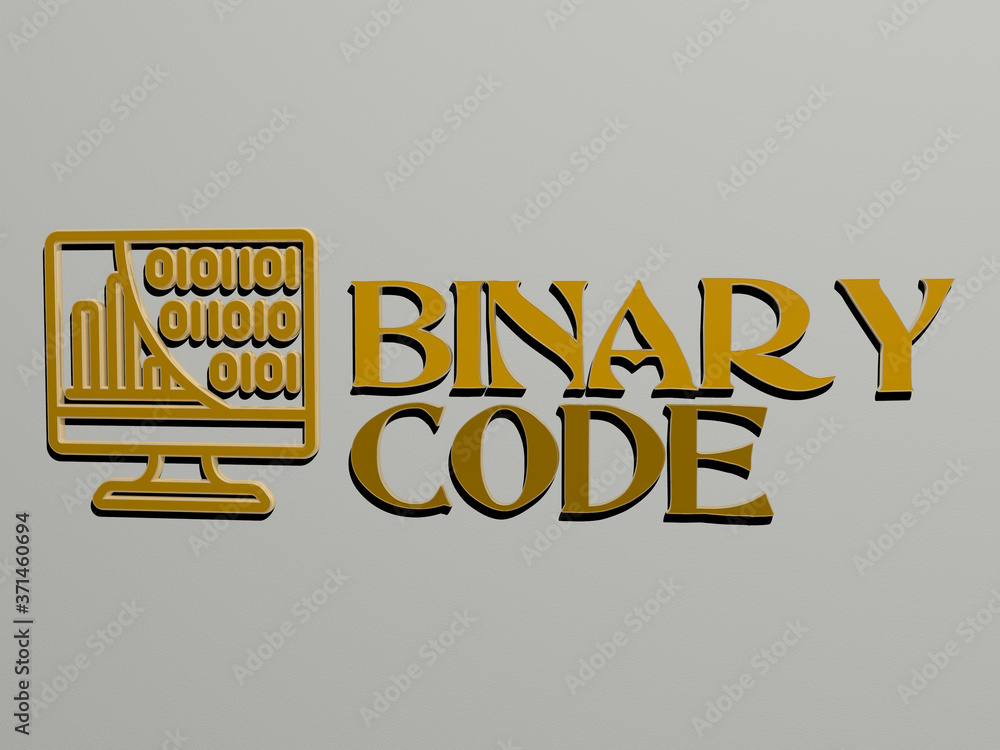 Poster binary code icon and text on the wall - 3d illustration for background and abstract