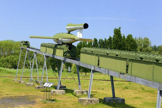 Peenemuende (Peenemünde), Germany. Territory of the Army Research Center. WW-II developed V-1 and V-2 rockets. View of the V-1 missile. Flying Bomb