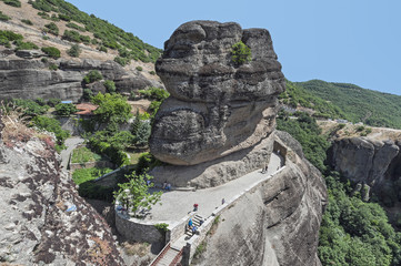 The view down from the monastery of Varlaam, the second largest monastery in the Meteora complex,...