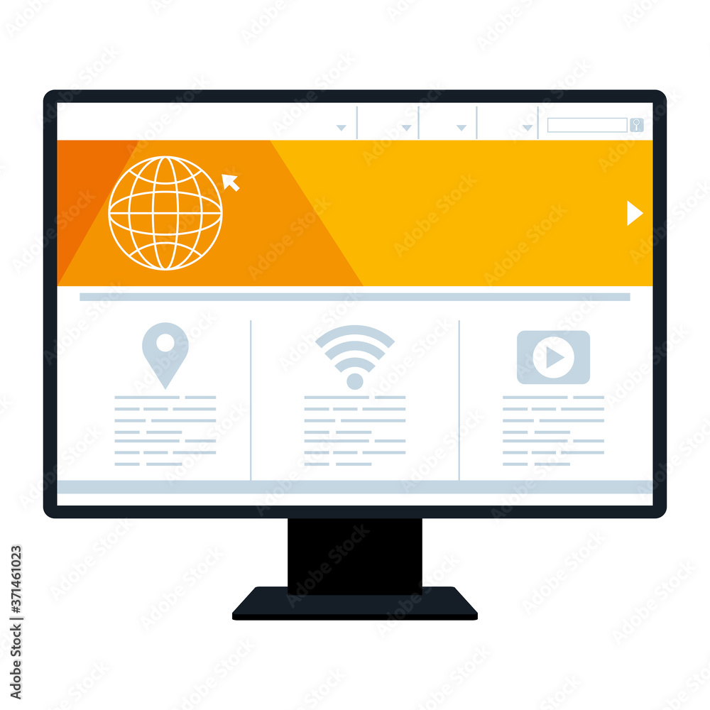 Poster mockup, concept website development on desktop computer vector illustration design