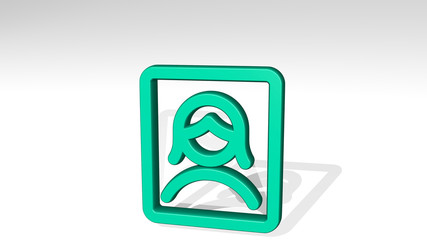 single woman profile picture 3D icon casting shadow - 3D illustration for background and isolated