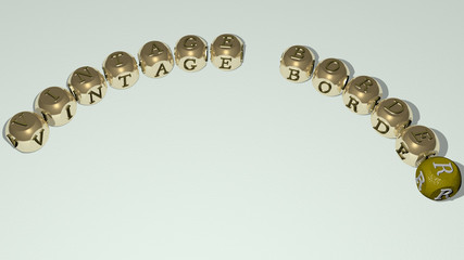 VINTAGE BORDER text of dice letters with curvature - 3D illustration for background and design