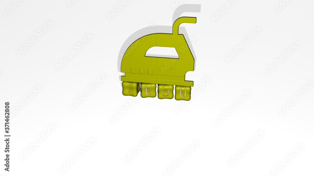 Aufkleber iron 3d icon object on text of cubic letters - 3d illustration for background and metal