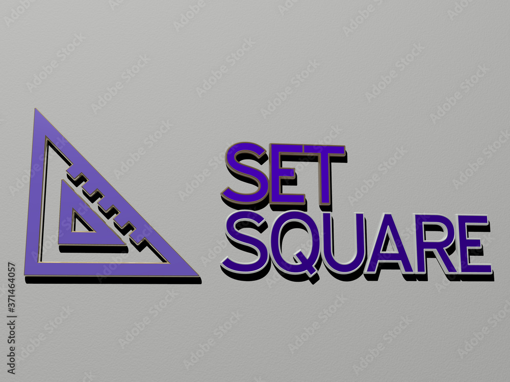 Poster set square icon and text on the wall - 3d illustration for background and design