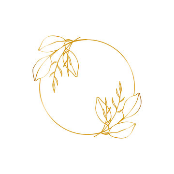 Vector emblem template for cosmetics, beauty studio, spa. Flower gold frame badge, logo in minimalism style, liner icon.