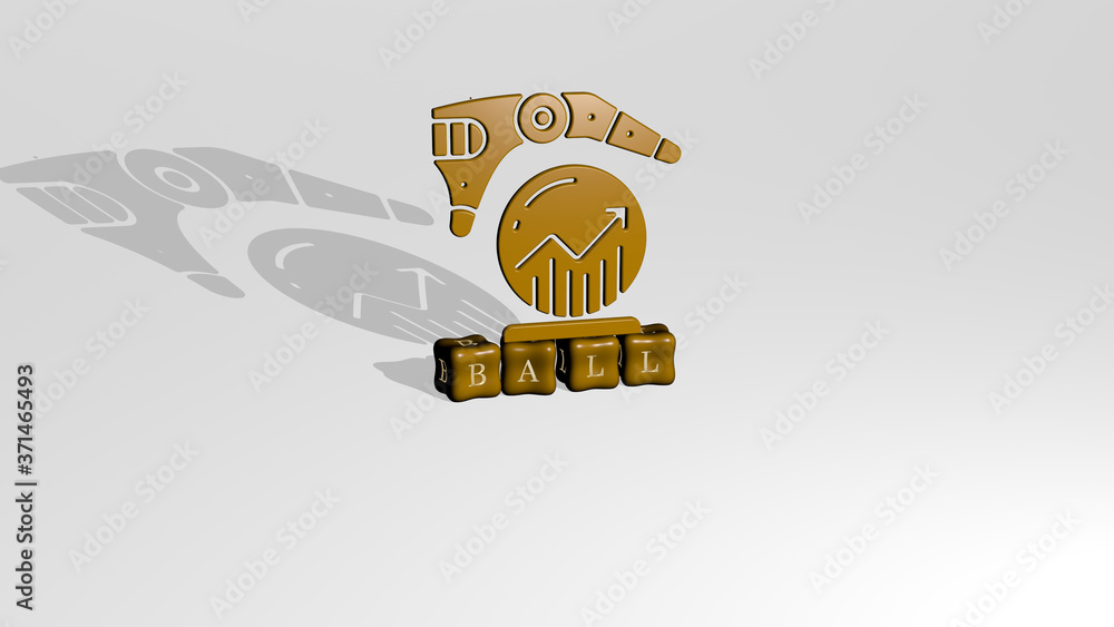 Poster ball 3d icon object on text of cubic letters - 3d illustration for background and christmas