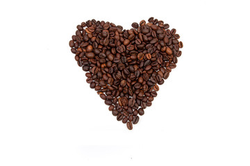 Heart of coffee beans on a white background