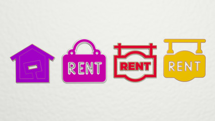 Fototapeta premium RENT 4 icons set - 3D illustration for house and estate