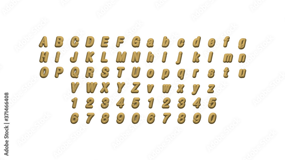 Poster 3d alphabets and numbers with matching perspectives on each side for building words with detailed ca