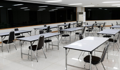 The dining room social distancing table layout to protect against the coronavirus (covid-19)
