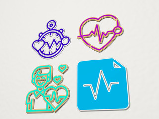 heart rate 4 icons set - 3D illustration