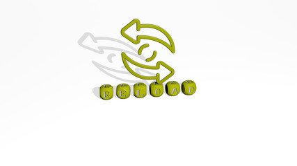 RELOAD 3D icon over cubic letters - 3D illustration for arrow and refresh
