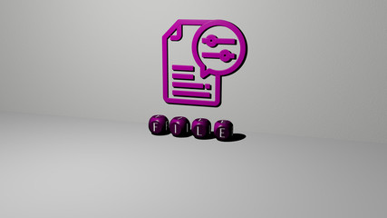 FILE 3D icon on the wall and text of cubic alphabets on the floor - 3D illustration for background and business