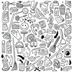 cleaning tools - doodles set