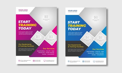 Fitness Gym Flyer Template Layout with Blue and Pink Gradient Accents A4 size