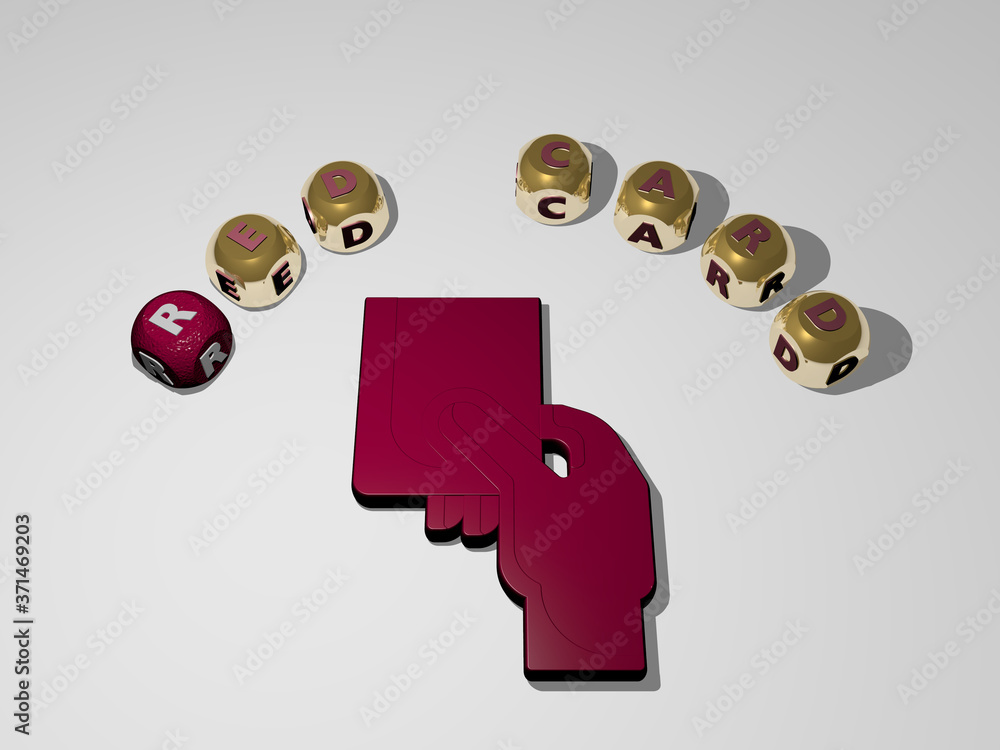 Poster red card 3d icon surrounded by the text of cubic letters - 3d illustration for background and abstra