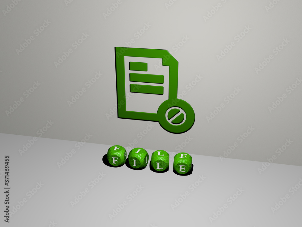Poster file 3d icon on the wall and text of cubic alphabets on the floor - 3d illustration for background a