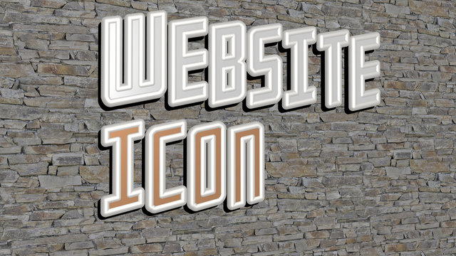 website icon text on textured wall - 3D illustration for design and background