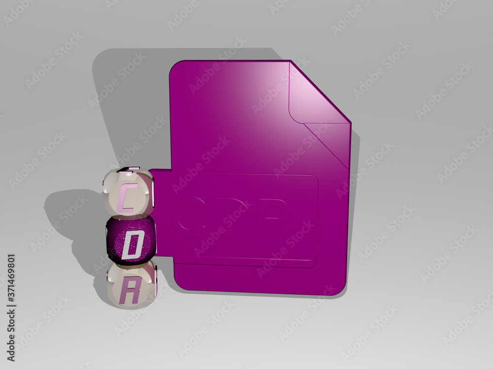 Poster 3d graphical image of cdr vertically along with text built around the icon by metallic cubic letters