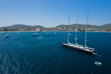 Fototapeta na wymiar a large three-masted sailing yacht, the view from the top