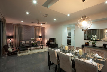 A dining room in new luxury home