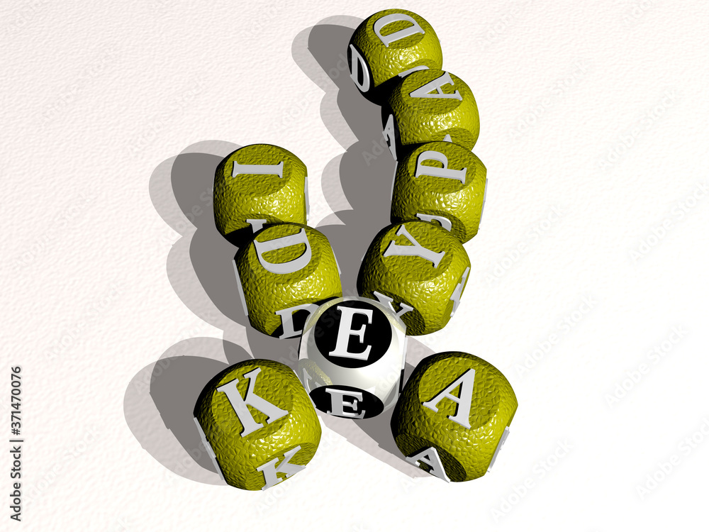 Poster keypad idea curved crossword of cubic dice letters - 3d illustration for button and computer