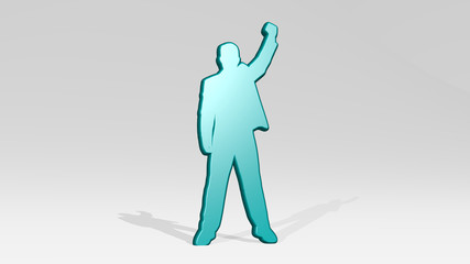 man holding hand in victory 3D icon casting shadow - 3D illustration for background and woman