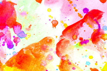 Watercolour Multicolour Rainbow Paint Vibrant Splatters and Drips on a White Background