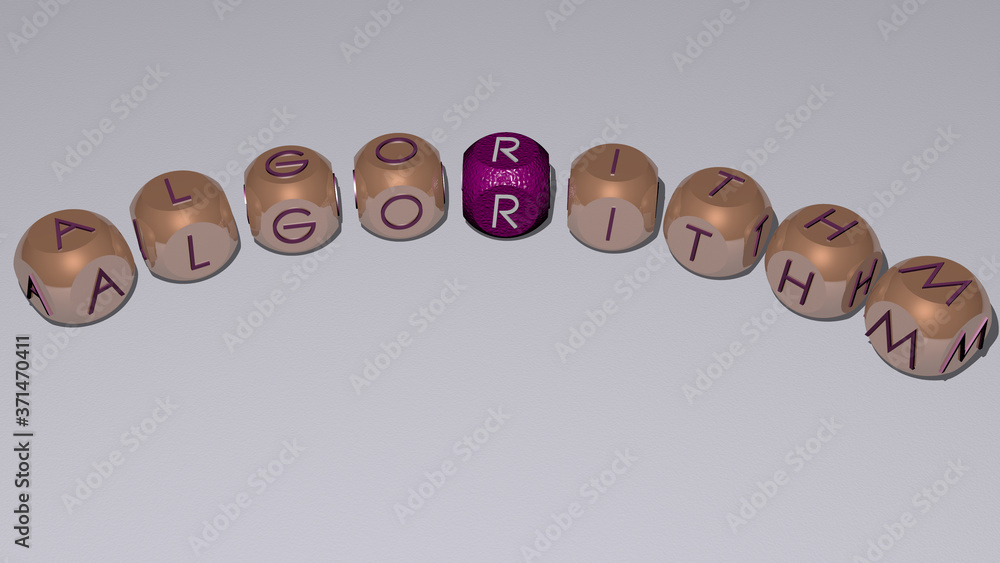 Aufkleber algorithm curved text of cubic dice letters - 3d illustration for background and concept
