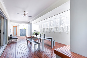 Trendy modern dining room and dinner table