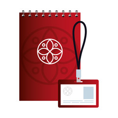 mockup id badge and notebook red color with white sign, corporate identity vector illustration design